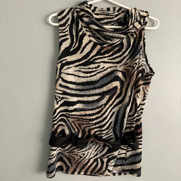 Frank Lyman Sleeveless Animal Print Top Belted Size 14 - Picture 1 of 7